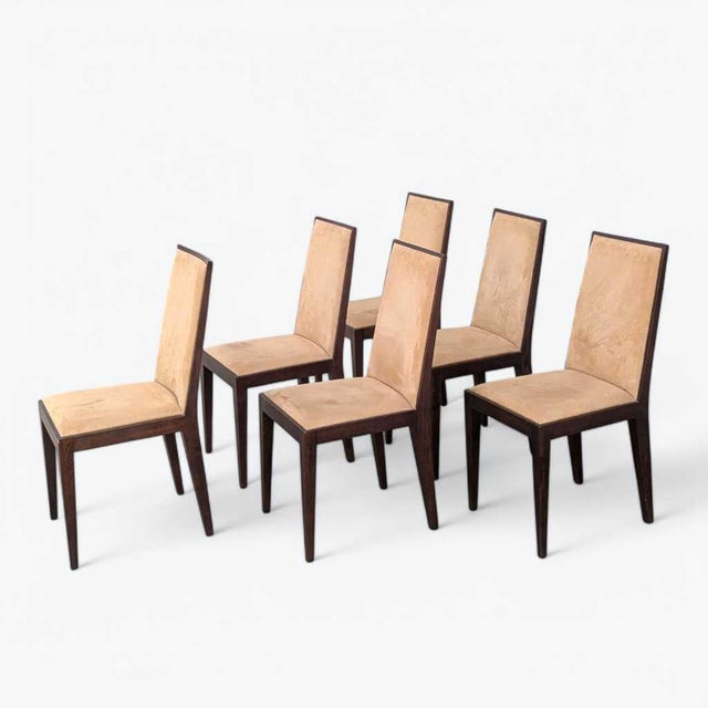 Six Dining Chairs – Elegant Wooden Dining Chairs, Modern, Contemporary, Faux Suede, Comfortable Seating For Sale - Image 10 of 18