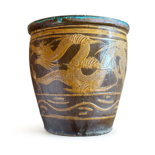Antique Chinese Dragon Egg Art Pottery Dragon Jardinière Planter For Sale In Seattle - Image 6 of 11