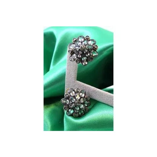 Round Gold and Silver Earrings with Zirconias and Diamond Chips, Set of 2 For Sale - Image 3 of 11