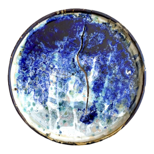 Circa 1995 Unknown Visionary Artist Contemporary Brutalist Abstract Polychrome Ceramic Plate