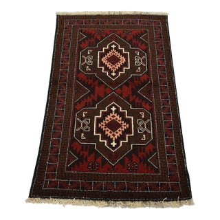 Baloch Rug 2’10” X 4’7” Red Wool Vintage Tribal Hand-Knotted Oriental Carpet For Sale