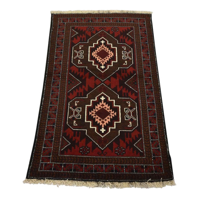Baloch Rug 2’10” X 4’7” Red Wool Vintage Tribal Hand-Knotted Oriental Carpet For Sale