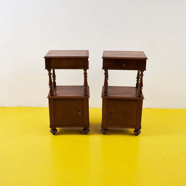 Wood Antique Walnut Etagere Bedside Tables, 19th Century, Set of 2 For Sale - Image 7 of 7