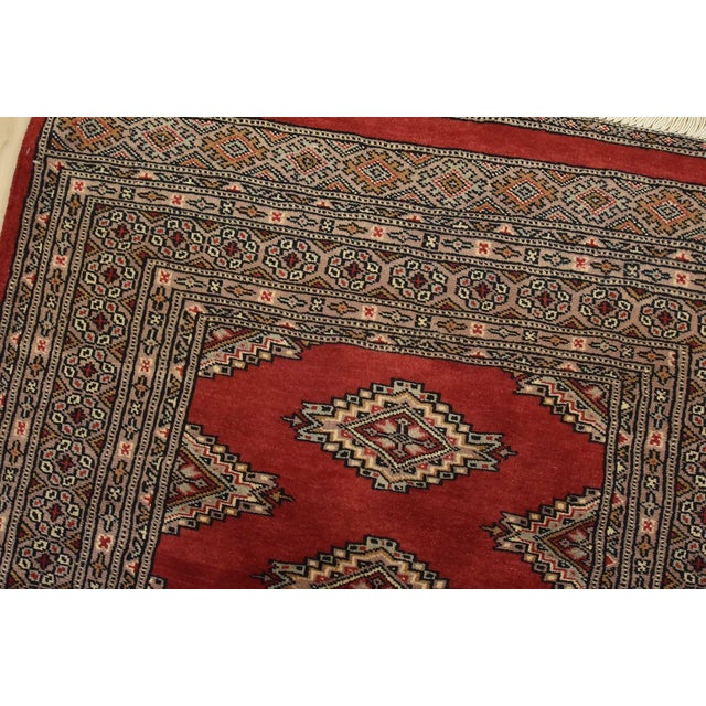 Bokhara Jaldar Rug 3’1” X 4’8” Red Wool Tribal Hand-Knotted Oriental Carpet For Sale In Philadelphia - Image 6 of 11