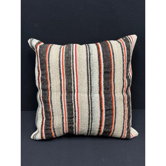 Turkish Hemp Pillow Cushion Natural Beige Dark Brown Pillow Cushion Cover 24"x24" For Sale - Image 4 of 4