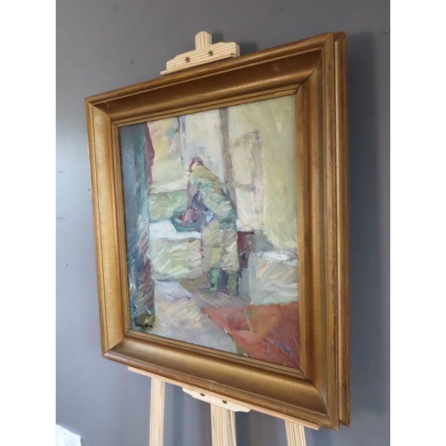 Mid 20th Century Mid-Century Modern 'Figure by the Window' Swedish Abstract Figurative Oil Painting, Framed For Sale - Image 5 of 12