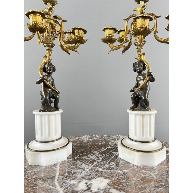 Napoleon III Bronze and Marble Candelabra, Set of 2 For Sale - Image 12 of 13