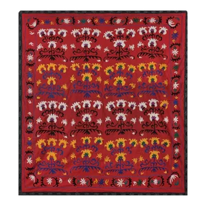 Red Ethnic Suzani Wall Hanging - Bukhara Embroidered Boho Throw