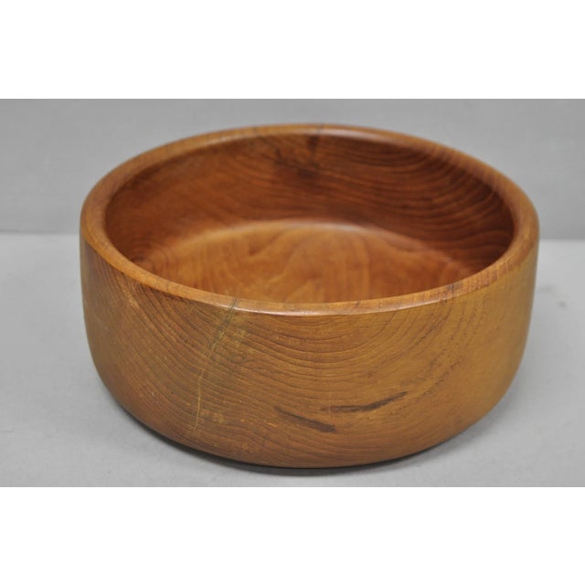 Vintage Mid Century Danish Modern Carved Teak Wood Round Salad Fruit Bowl (B) For Sale - Image 10 of 13