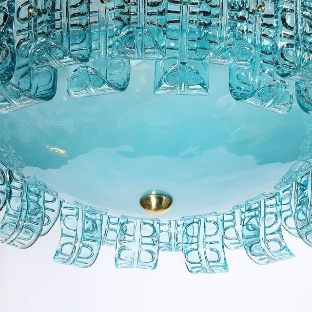 Modernist Hand-Blown Aquamarine Murano Glass Chandelier With Frosted Diffuser For Sale - Image 15 of 18