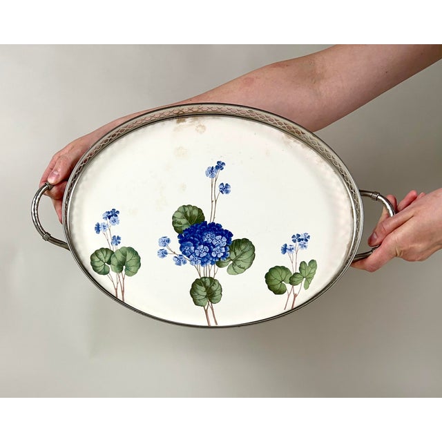 Antique Brass Serving Tray with Handles & Floral Decor, 1930s For Sale - Image 10 of 10