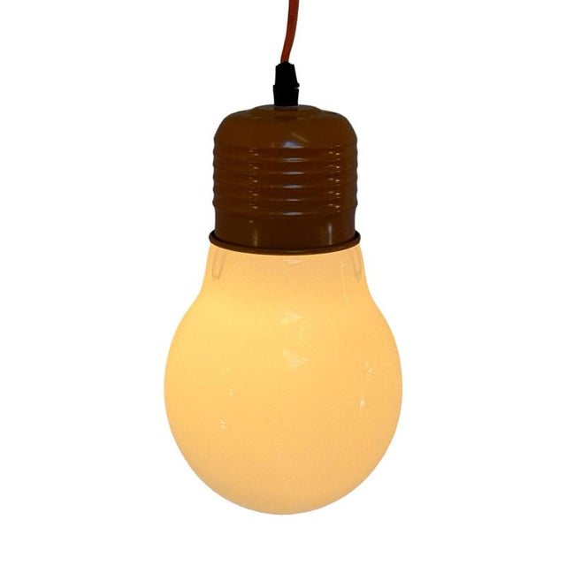 Oversized Bulb Lamp in Milk Glass with Ceiling Canopy and Wiring For Sale - Image 4 of 8
