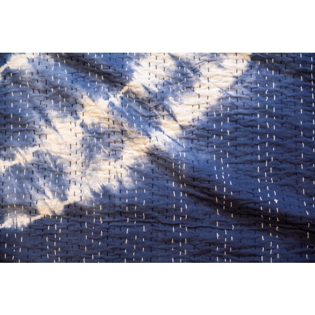 Boho Chic Boho Chic Tie Dyed Blue Kantha For Sale - Image 3 of 9