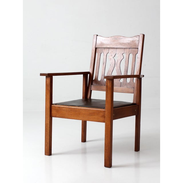 Antique Arts and Crafts Mission Oak Armchair For Sale - Image 10 of 14