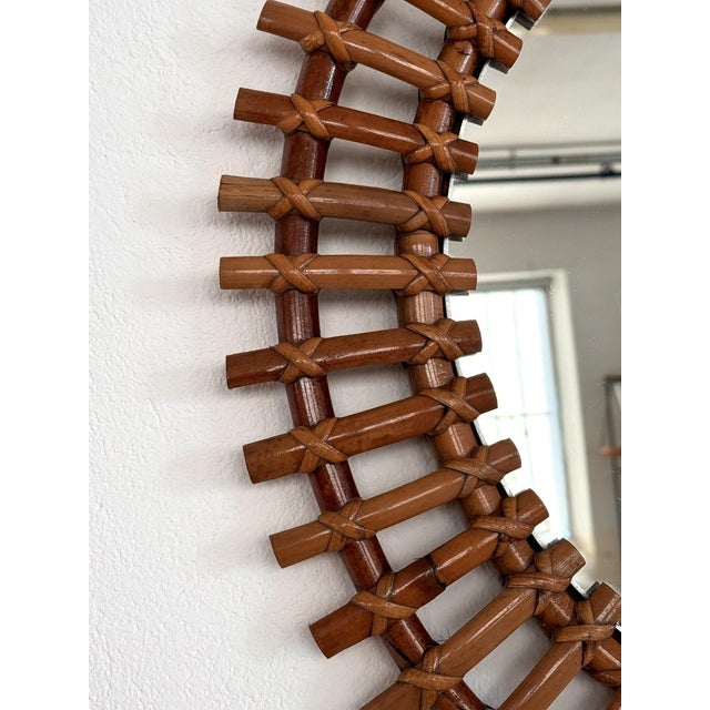 Mid-Century Italian Round Wall Mirror with Bamboo Rattan Frame, 1960s For Sale - Image 10 of 18