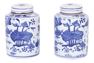 Blue and White Porcelain Tea Jars - a Pair