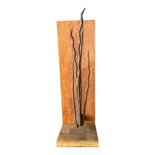 Metal Abstract Sculpture on Wooden Base For Sale