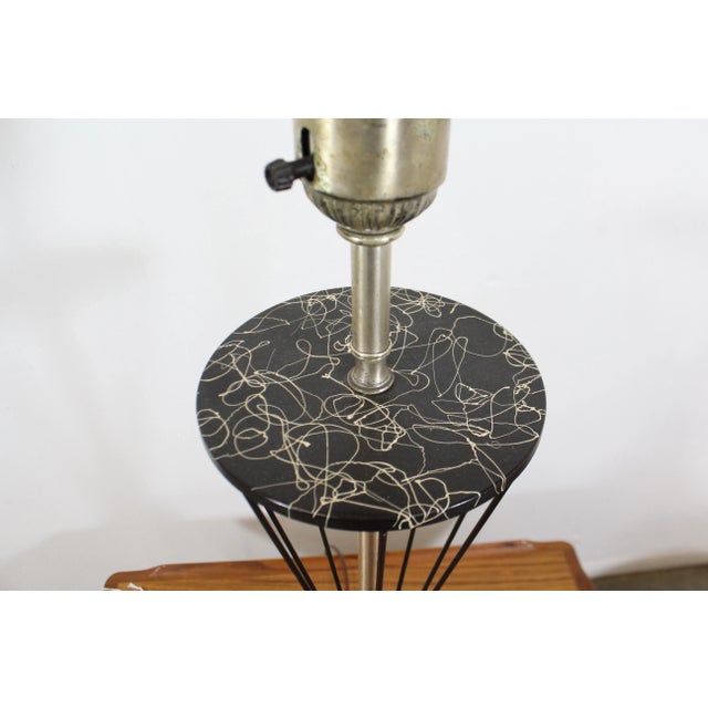 Mid-Century Modern Caged Wire Base Drum Shade Painted Tall Table Lamp 39" For Sale In Philadelphia - Image 6 of 13