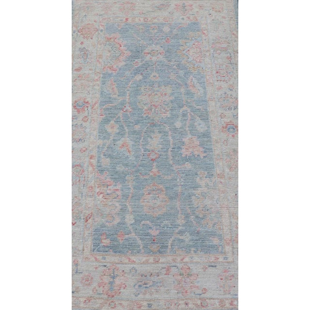 Keivan Woven Arts Oushak Rug With Light Blue Field 2'11 X 5'8 For Sale In Atlanta - Image 6 of 9