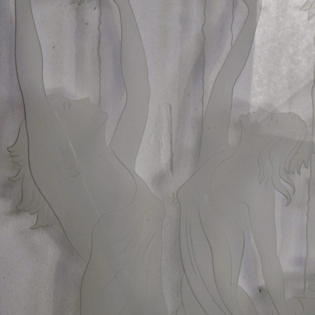 Art Deco Mirror Panel in Frosted Etched Glass with Dancing Figures and Mirrored Frame, Italy, 1930s-1940s For Sale - Image 6 of 10