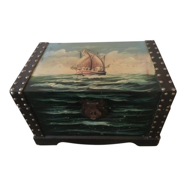 Vintage Painted Wooden Treasure Chest Box Chairish