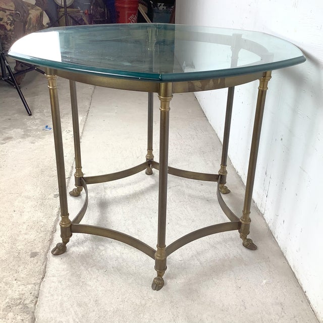 La Barge 1970s Neoclassical Brass and Octagonal Glass Accent Side Table in the Style of La Barge For Sale - Image 4 of 16