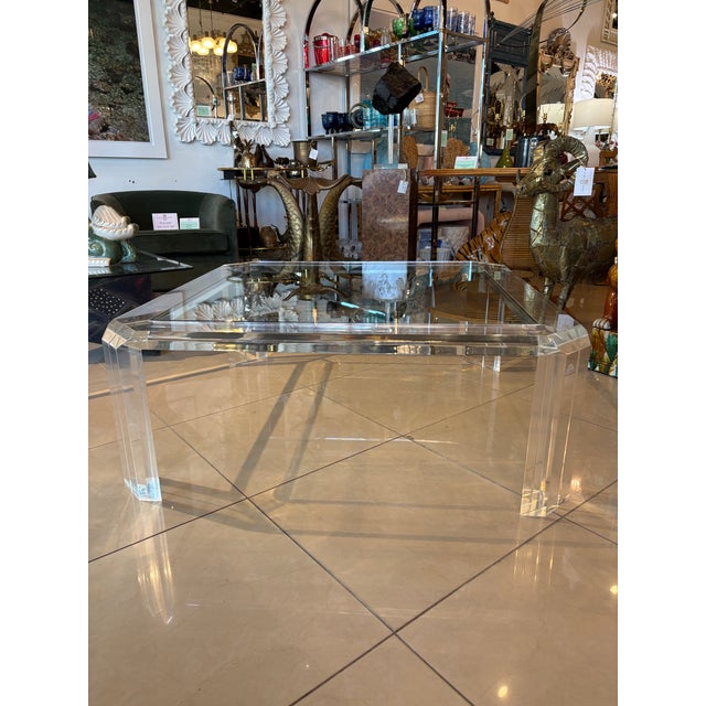 Glass Vintage Signed Les Prismatiques Lucite & Glass Cocktail Coffee Table For Sale - Image 7 of 12