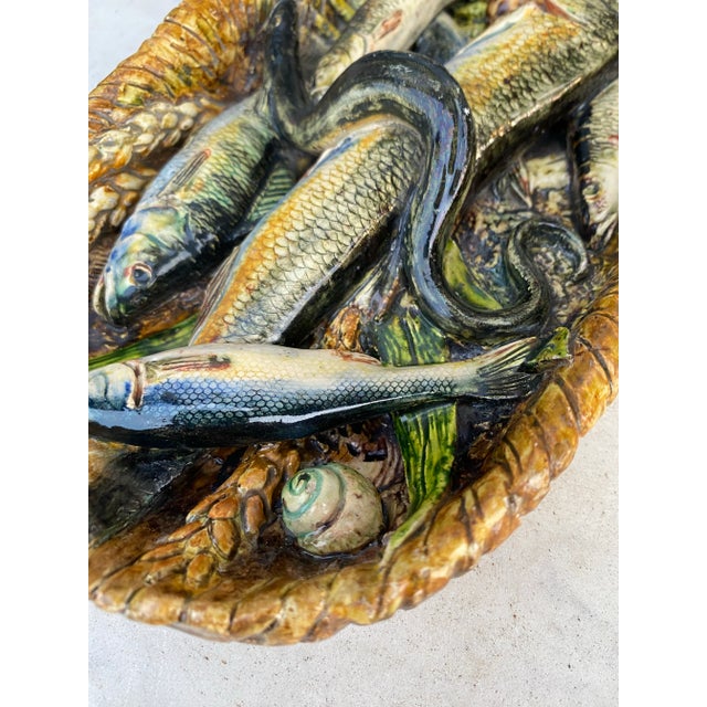 Late 19th Century 19th Century Rare Majolica Palissy Fish Basket Platter Leon Brard For Sale - Image 5 of 11