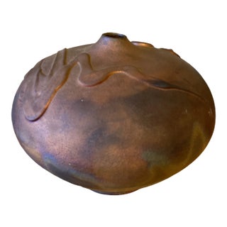 Mid Century Copper Colored Signed Vase** For Sale