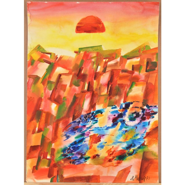 Malda Muizule, Changed World, 1980, Watercolor, in Good conditions. Designed 1980 to 1989 This piece has an attribution...