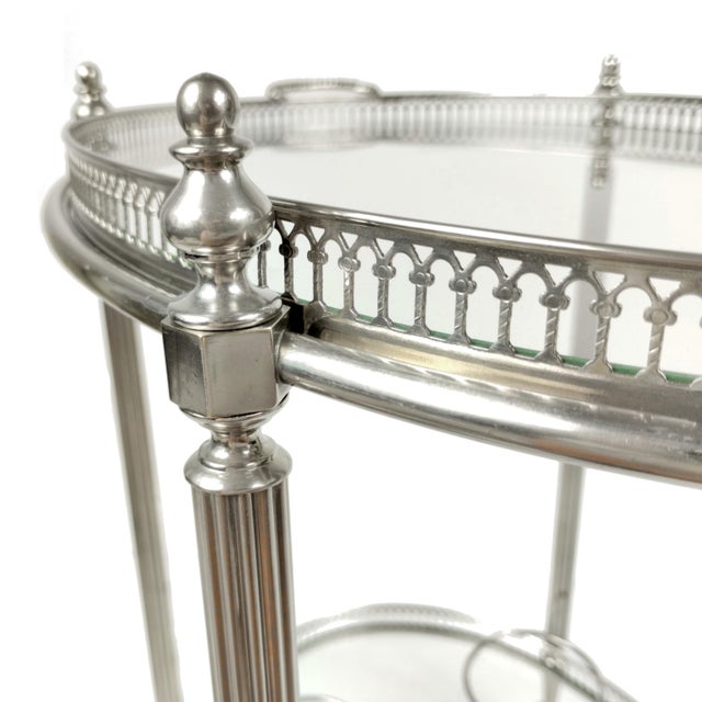 Vintage French Neoclassical Chrome Plated and Brass Drinks Trolley with Serving Tray, 1950s For Sale - Image 13 of 18
