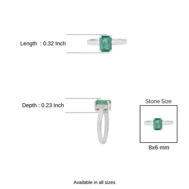 925 Sterling Silver 1.4ct Natural Emerald Solitaire Ring - Size 7.5 For Sale - Image 9 of 12