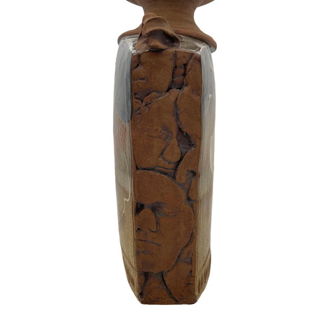 Late 20th Century Brutalist Terracotta Sculptural Vase With Relief Faces For Sale - Image 15 of 18