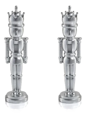 Hartwin Small Silver Metallic Decorative Nutcracker Figurines, Set of 2