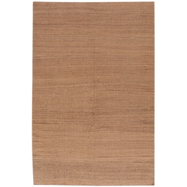 Brown 2010s Solid Brown Contemporary Kilim Flatweave Wool Rug For Sale - Image 8 of 8