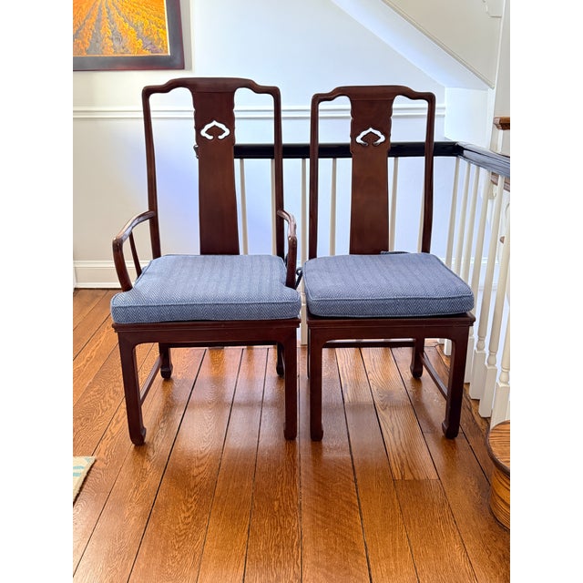 Wood Set of 8 Vintage Rosewood Dining Chairs With Blue Seats For Sale - Image 7 of 18