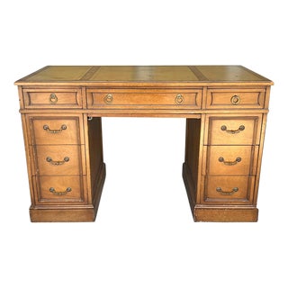 1960s Mid-Century Leather Top Partner Desk For Sale