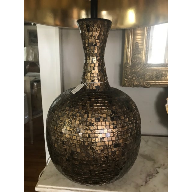 Glass John Richard Table Lamp. Gold and Brown Mosaic Glass Lamp With Beige Silk Shade With Gold Leaf Lining For Sale - Image 7 of 8