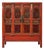 Early 20th Century Chinese Red-Lacquer Carved Wood Armoire With Hand painted Panels For Sale