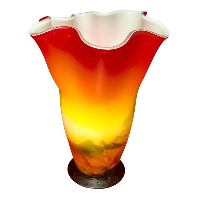 Murano Sunburst of Colors Art Glass Fazzoletto Vase For Sale