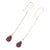 18k Yellow Gold Dangling Chain With Garnet Droplet Earrings, a Pair For Sale