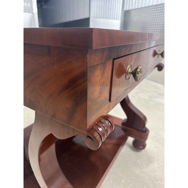 Antique French Empire Style Flame Mahogany Console Table With Mirror. For Sale - Image 10 of 12