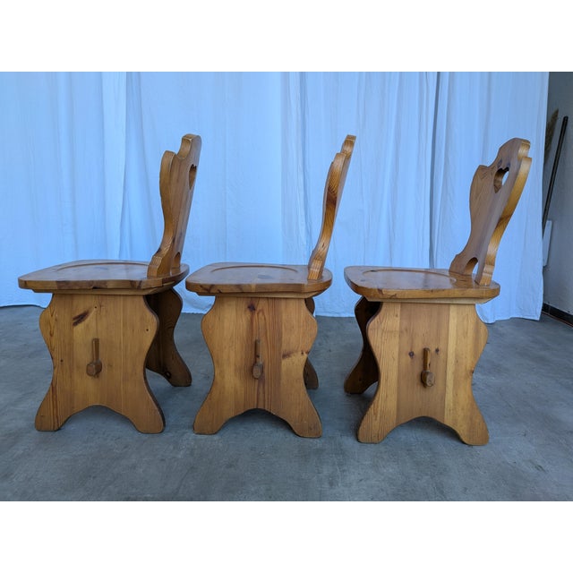 Wood Vintage Tyrolean Wooden Heart Cut-Out Backrest Farmhouse Chair, 1970s, Set of 3 For Sale - Image 7 of 18