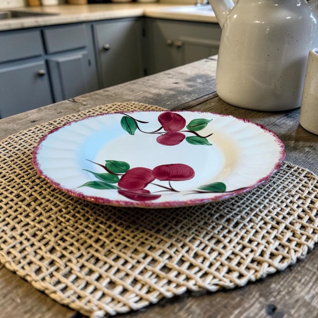 Red Vintage Blue Ridge Pottery Crab Apple Serving Platter Small For Sale - Image 8 of 8