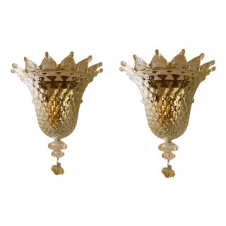 Wall Lighting in Gold Glass Murano by Barovier & Toso, Italy, 1980, Set of 2 For Sale