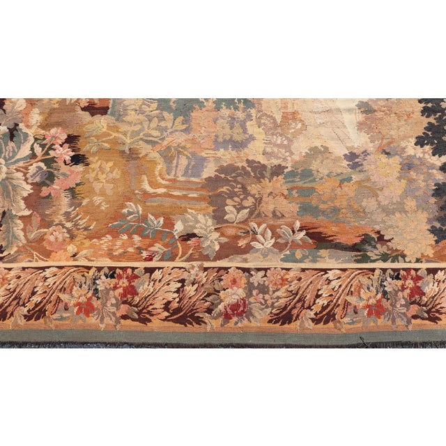 Antique French Tapestry With Woodland Landscape and Swan Design For Sale - Image 9 of 15