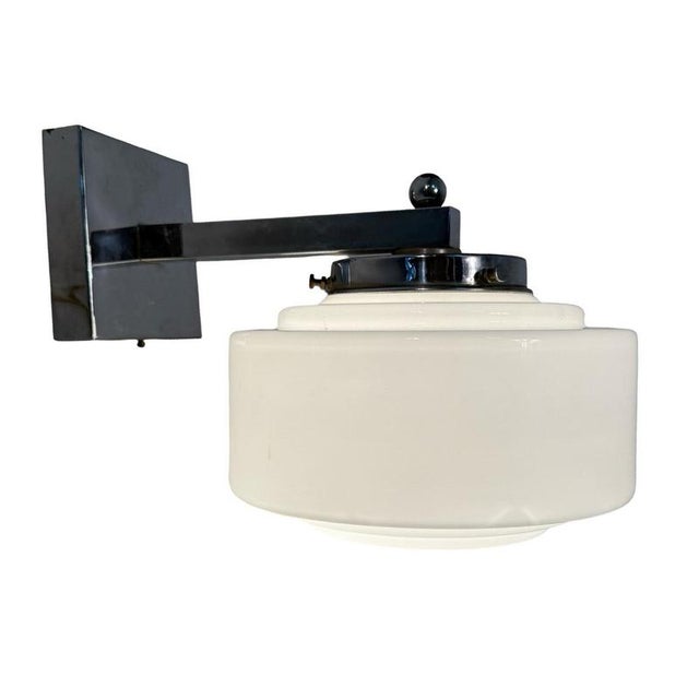 Art Deco Opaline Glass Wall Lamp with Chrome-Plated Mount from Gispen For Sale - Image 5 of 9