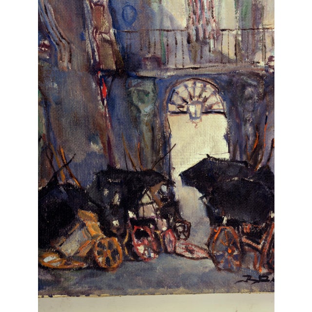 Raffaele Barscigliè, Naples Street Scene with Carriages, 1950s, Oil on Canvas For Sale - Image 5 of 7