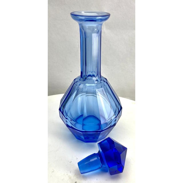 Large Czech Cobalt Blue Faceted Crystal Decanter from Moser, 1857 For Sale - Image 11 of 13