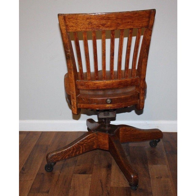 1930s Antique Marble & Shattuck Oak Wood Swivel Rolling Bankers Chair